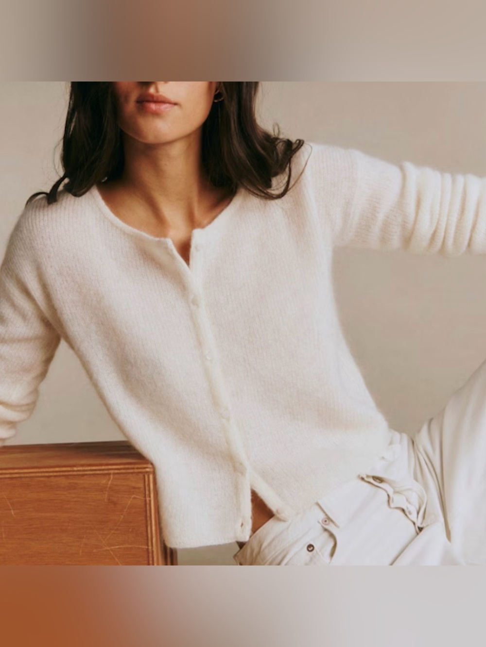 Sezane Cream Button-Front Knit Cardigan